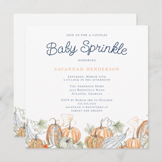 Fall Pumpkins Paare Kinderdusche Sprinkle Einladung (Vorne/Hinten)