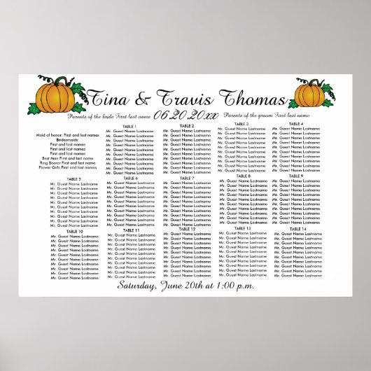Fall Pumpkins Party Hochzeitsgäste Sitzkarten Poster (Vorne)