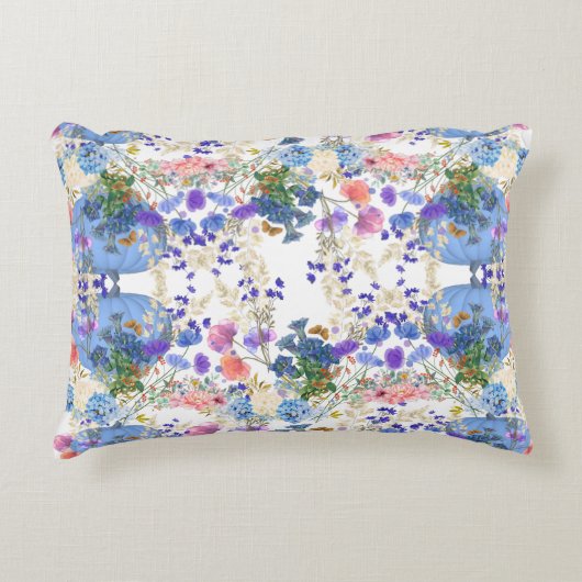 Fall Pumpkins Pastel Blauer Botanische Flora Kinde Dekokissen (Vorderseite)