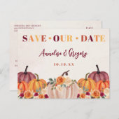 Fall Pumpkins Rettete unser Datum Ankündigungspostkarte (Vorne/Hinten)