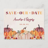 Fall Pumpkins Rettete unser Datum Ankündigungspostkarte (Vorderseite)