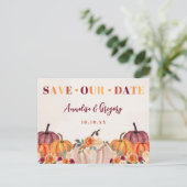 Fall Pumpkins Rettete unser Datum Ankündigungspostkarte (Stehend Vorderseite)