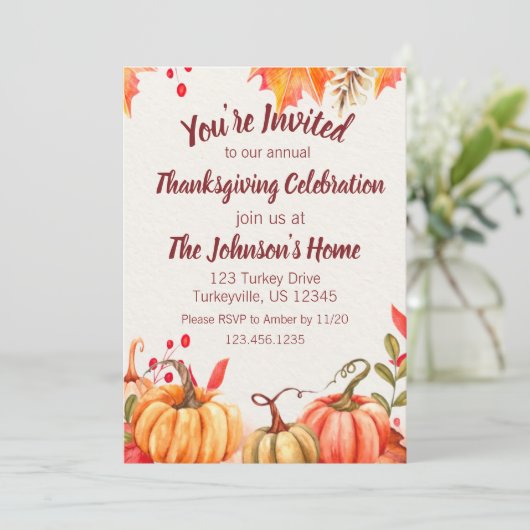 Fall Pumpkins Rustikaler Erntedank Einladung (Stehend Vorderseite)