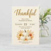 Fall Pumpkins & Sonnenblumen | Eleganter Erntedank Einladung (Stehend Vorderseite)