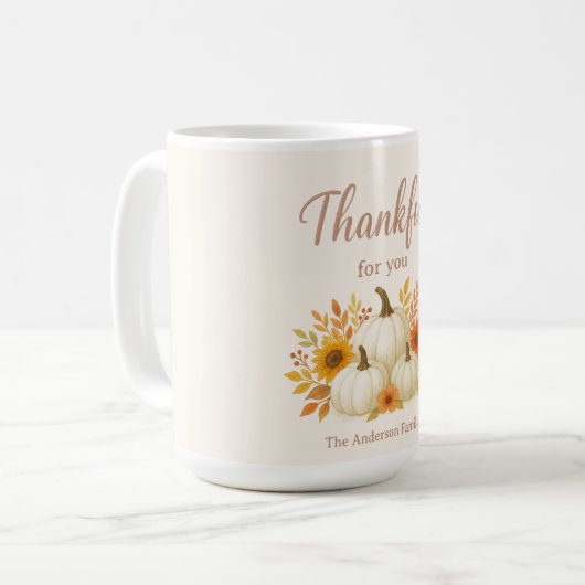 Fall Pumpkins & Sonnenblumen | Eleganter Erntedank Kaffeetasse (Vorderseite Links)