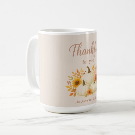 Fall Pumpkins & Sonnenblumen | Eleganter Erntedank Kaffeetasse (Vorderseite Links)