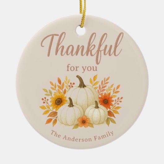 Fall Pumpkins & Sonnenblumen | Eleganter Erntedank Keramik Ornament (Vorne)