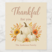 Fall Pumpkins & Sonnenblumen | Eleganter Erntedank Weinetikett (Einzelnes Label)