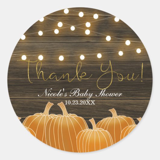 Fall Pumpkins String Lights Rustic Vielen Dank Runder Aufkleber (Vorderseite)