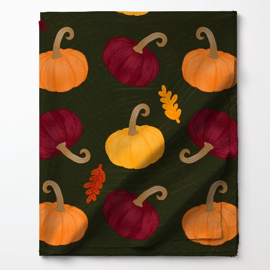 Fall Pumpkins und Blätter auf grünem Muster Stoff