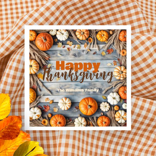 Fall Pumpkins und Blätter auf Holz Erntedank Serviette