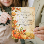 Fall Pumpkins und Blätter Erntedank Dinner Einladung