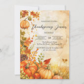Fall Pumpkins und Blätter Erntedank Dinner Einladung (Vorderseite)
