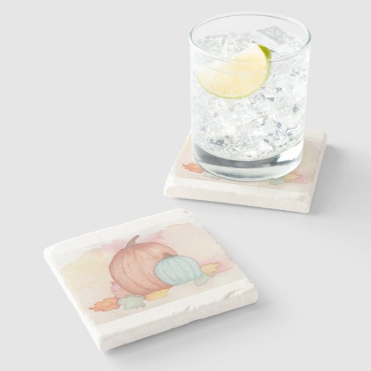 Fall Pumpkins und Blätter Steinuntersetzer (Seitenansicht)