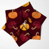 Fall Pumpkins und Blätter über Burgund Muster Stoff