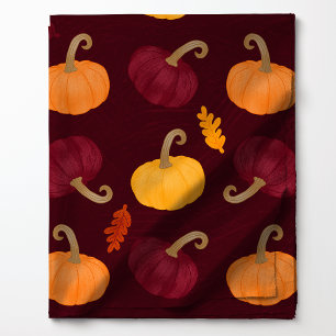 Fall Pumpkins und Blätter über Burgund Muster Stoff