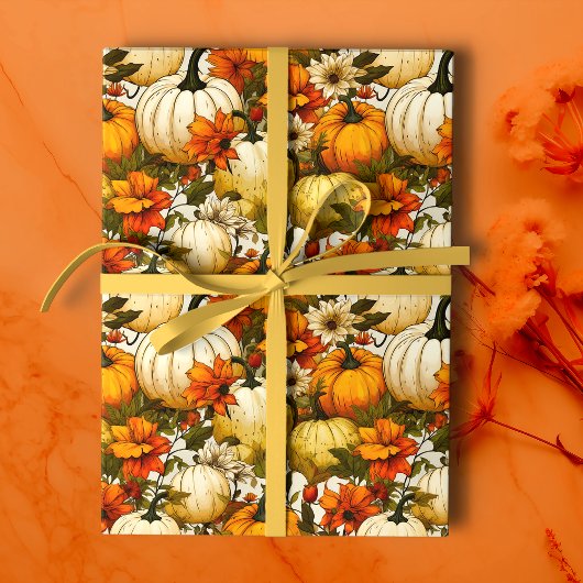 Fall Pumpkins und Blüten Geschenkpapier Set