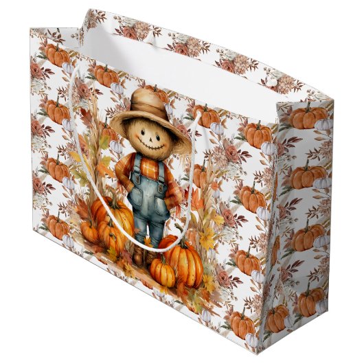 Fall Pumpkins und Florals Große Geschenktüte (Rückseite Schrägansicht)