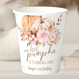Fall Pumpkins Watercolor Boho Girl 1. Geburtstag Pappbecher