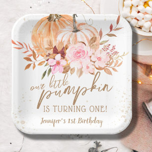 Fall Pumpkins Watercolor Boho Girl 1. Geburtstag Pappteller