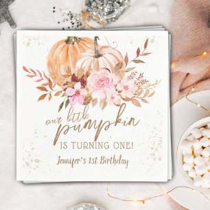 Fall Pumpkins Watercolor Boho Girl 1. Geburtstag Serviette