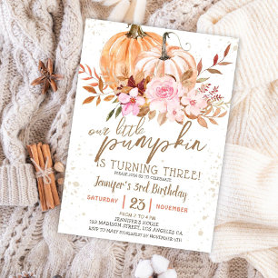 Fall Pumpkins Watercolor Boho Girl 3. Geburtstag Einladung