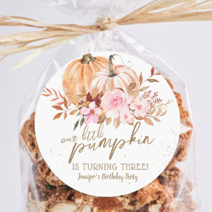 Fall Pumpkins Watercolor Boho Girl 3. Geburtstag Runder Aufkleber