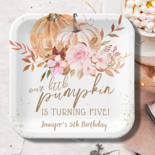 Fall Pumpkins Watercolor Boho Girl 5. Geburtstag Pappteller
