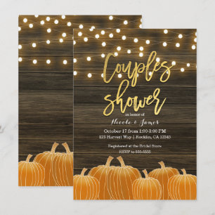 Fall Pumpkins Wood Lights Gold Couple Dusche Einladung
