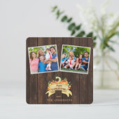 Fall Pumpkins Wooden Foto glücklich Erntedankfest Einladung (Stehend Vorderseite)