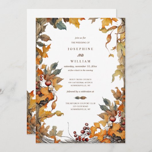 Fall-Rahmen-Hochzeitseinladung Einladung (Vorne/Hinten)