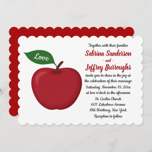 Fall Red Burgundy Wedding Country Apple Liebe Einladung (Vorne/Hinten)