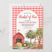 Fall Red Gingham Bushel of Fun Birthday Einladung (Vorderseite)