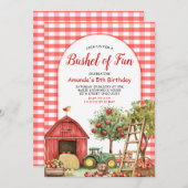 Fall Red Gingham Bushel of Fun Birthday Einladung (Vorne/Hinten)