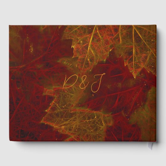 Fall Red Gold Rustic Elegante Maple Blätter Gästebuch (Rückseite)