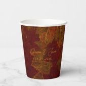Fall Red Gold Rustic Elegante Maple Blätter Pappbecher (Rückseite)