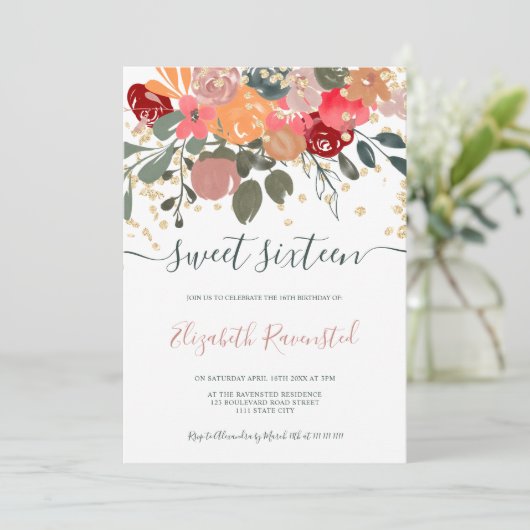 Fall Retro-Aquarellgold 16 . Geburtstag Einladung (Stehend Vorderseite)