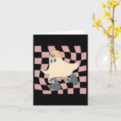 Fall Retro Checkerboard Halloween Ghost Beanie Spo Karte (Gelbe Blume)