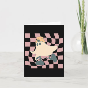 Fall Retro Checkerboard Halloween Ghost Beanie Spo Karte