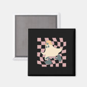 Fall Retro Checkerboard Halloween Ghost Beanie Spo Magnet (Vorderseite/Rückseite)