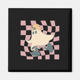Fall Retro Checkerboard Halloween Ghost Beanie Spo Magnet