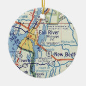 Fall River MA Vintage Karte Keramik Ornament (Vorne)