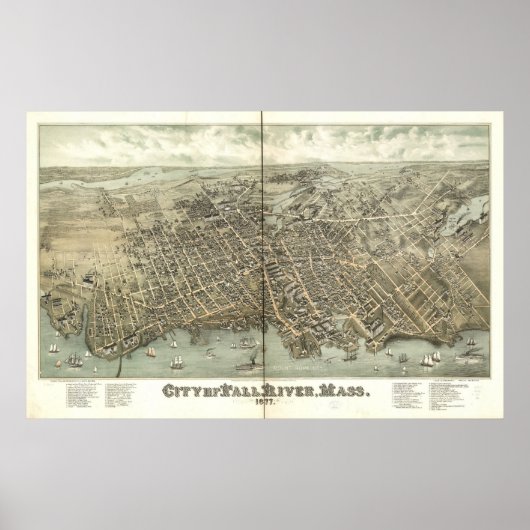 Fall River Mass. 1877 Antike Panoramakarte Poster (Vorne)