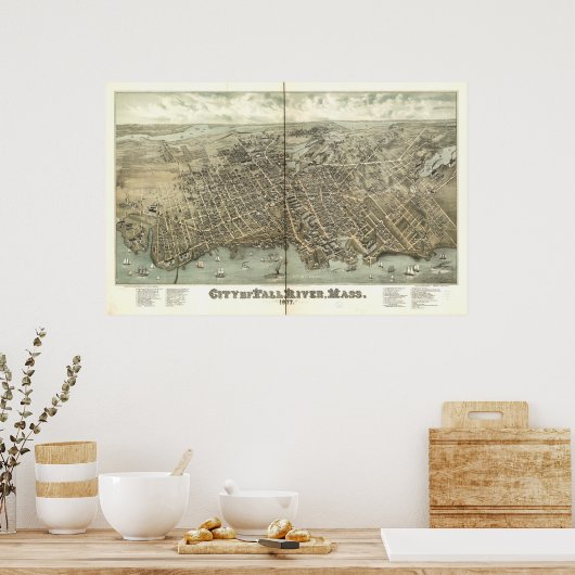 Fall River Massachusetts 1877 Antique Panorama Poster (Küche)