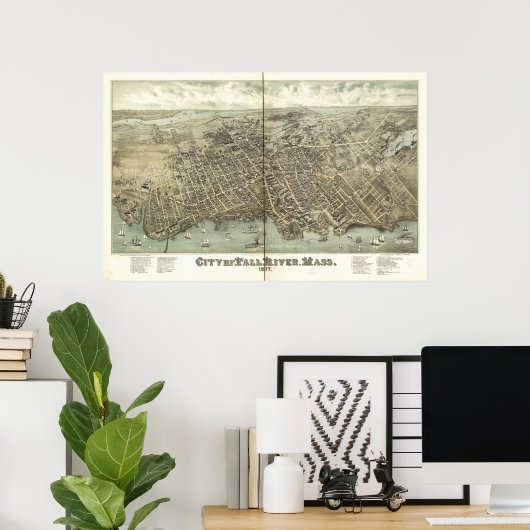 Fall River Massachusetts 1877 Antique Panorama Poster (Heimbüro)