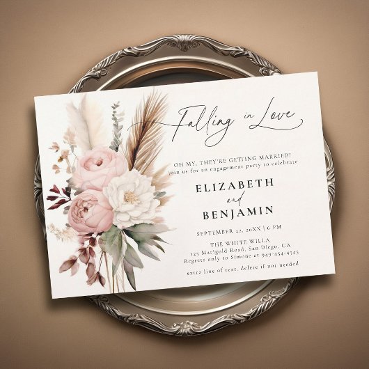 Fall Romantische Boho Peony Pampas Engagement Part Einladung