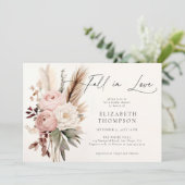 Fall Romantisches Boho Peony Pampas Chic Brautpart Einladung (Stehend Vorderseite)