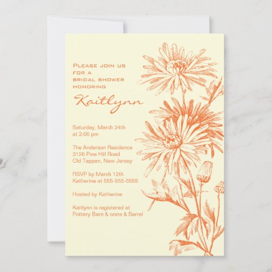 Fall-Rost u. SahneblumenBrautparty Einladung (Vorderseite)