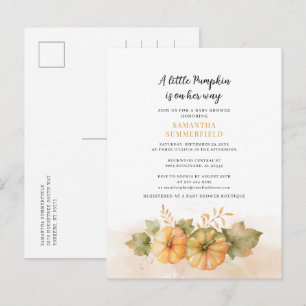 Fall Rust Blätter Kleine Pumpkin Girl Babydusche Einladungspostkarte