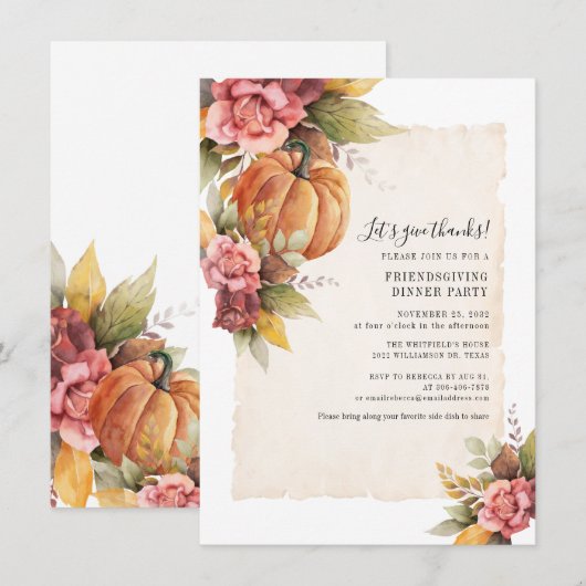 Fall Rust Blätter Pumpkin Friendsgiving Dinner Einladung (Vorne/Hinten)